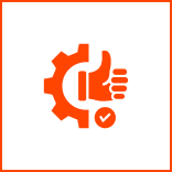 Thumbs up with gear and checkmark icon.