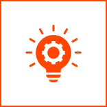 Orange lightbulb with gear on black background.