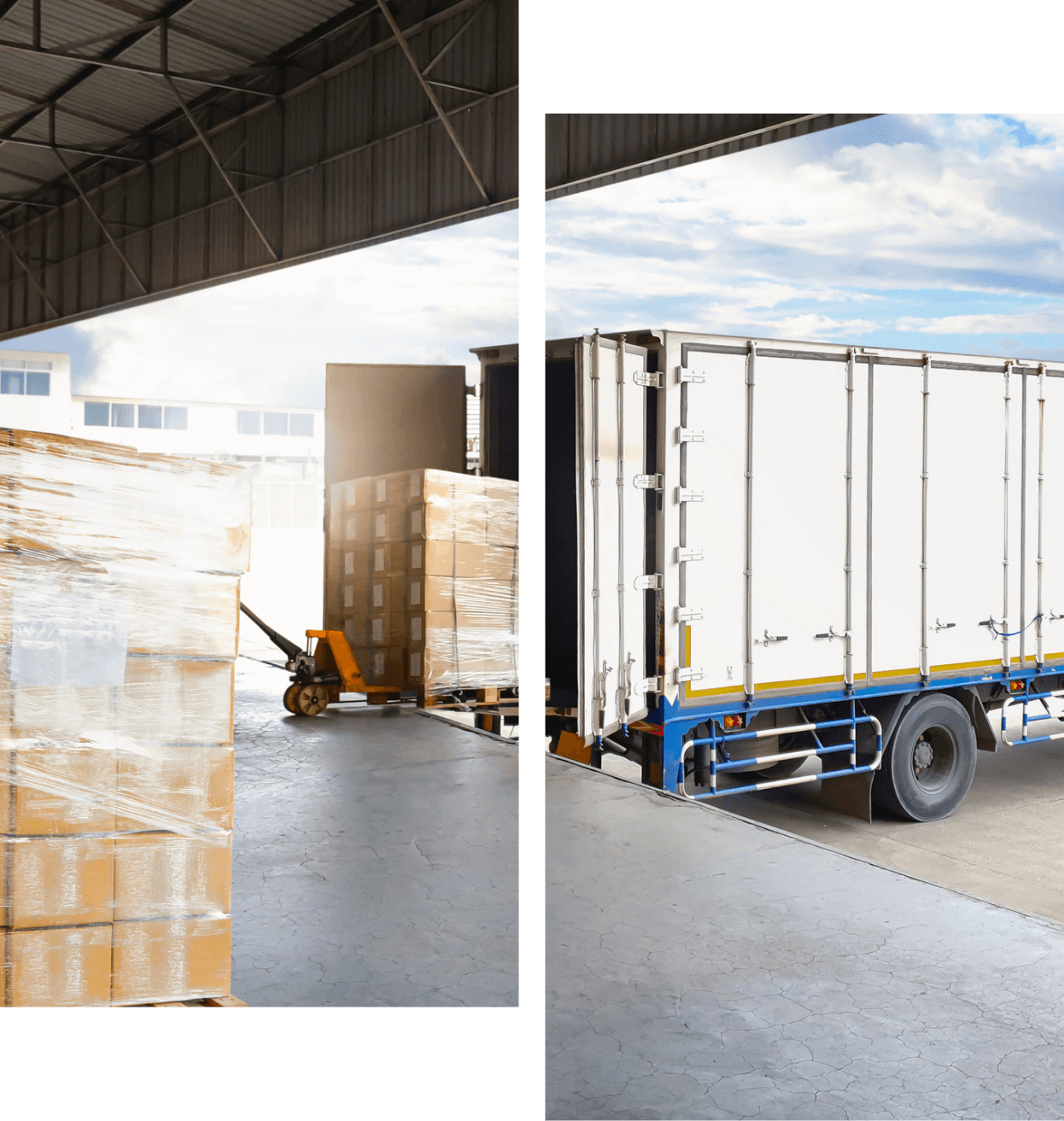 Truck being loaded with pallet boxes.